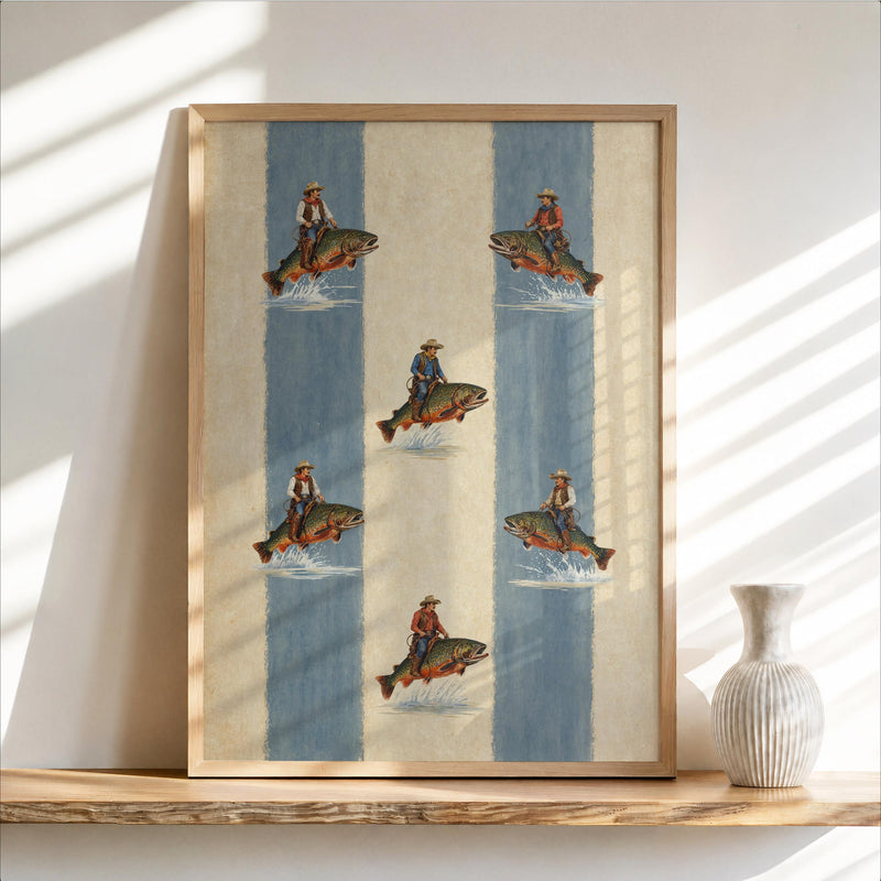 Cowboys riding brook trout poster