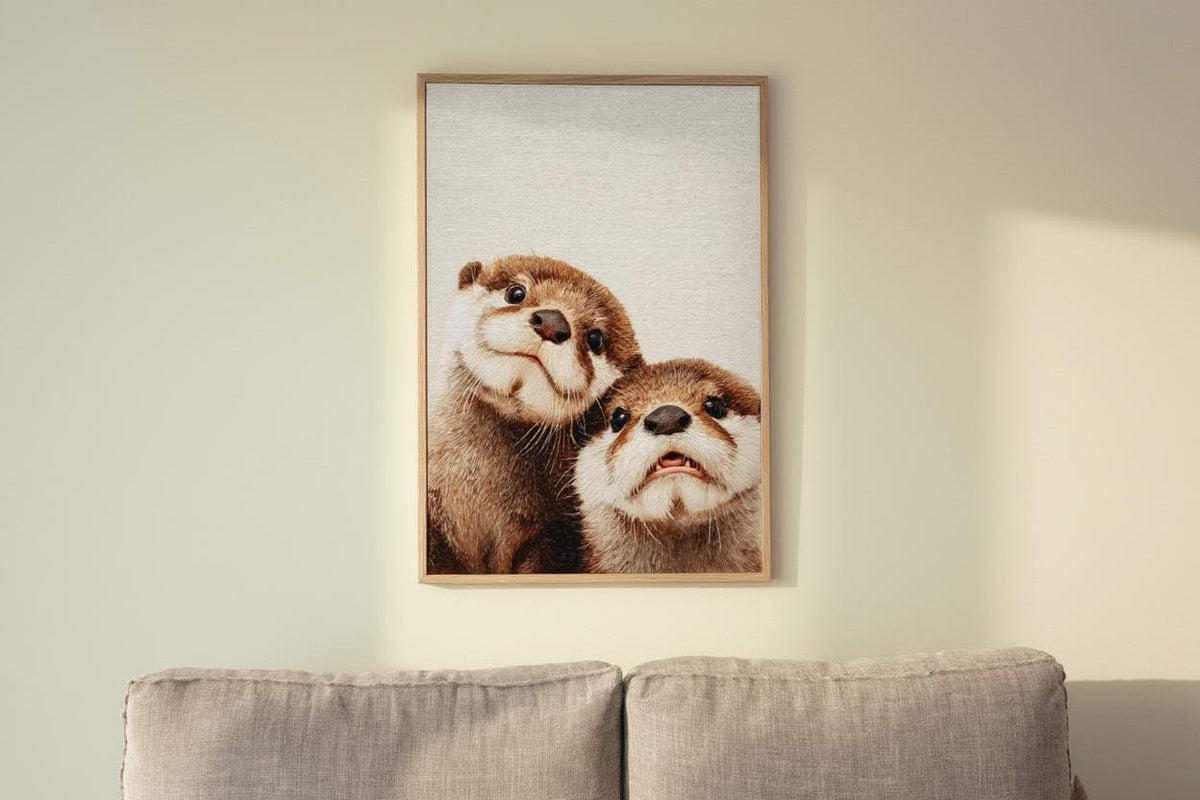 Baby Otter Wall Art, Cute Animal Nursery Decor, Whimsical Oil Painting Print, Woodland Baby Shower Gift, Gender Neutral Kids Room Decor