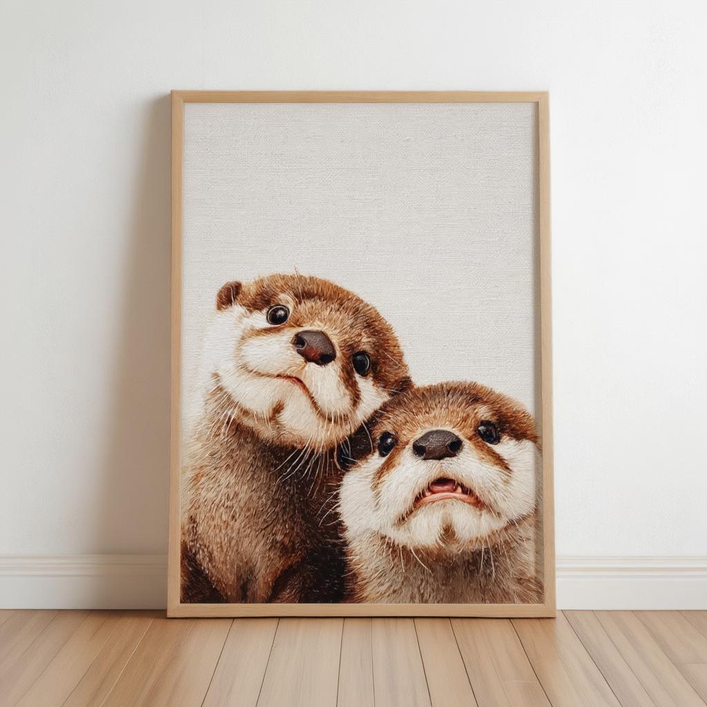 Baby Otter Wall Art, Cute Animal Nursery Decor, Whimsical Oil Painting Print, Woodland Baby Shower Gift, Gender Neutral Kids Room Decor