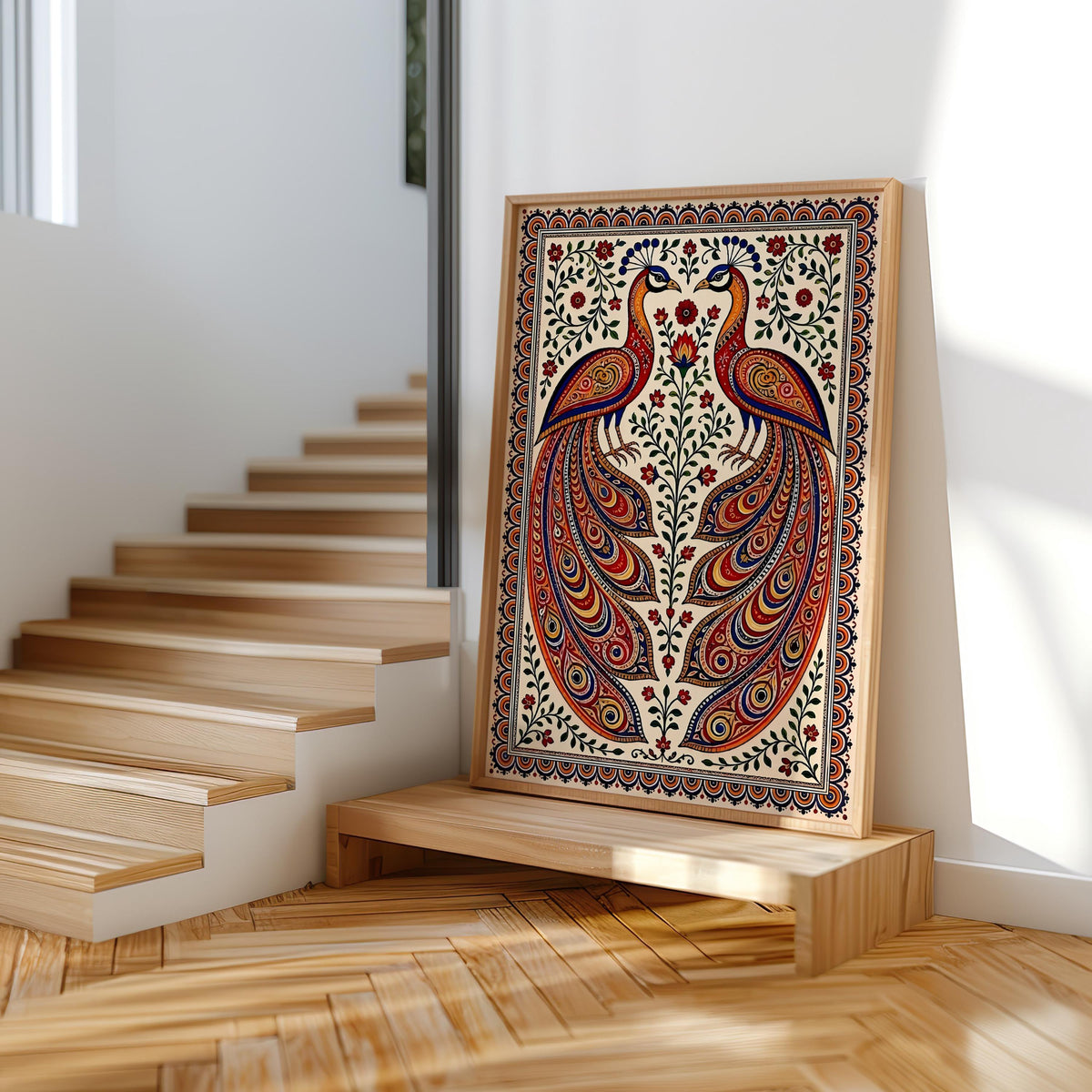 Madhubani Peacock Painting – Indian Folk Art Walldecor - Asian Mandala Bird Illustration (Digital Download)