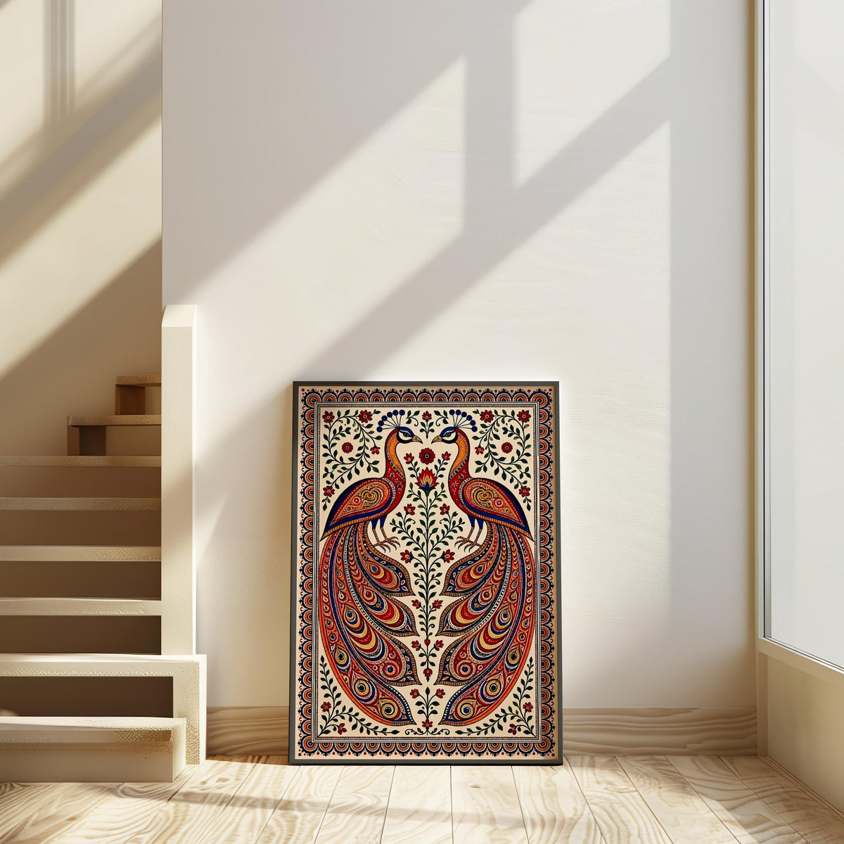 Madhubani Peacock Painting – Indian Folk Art Walldecor - Asian Mandala Bird Illustration (Digital Download)