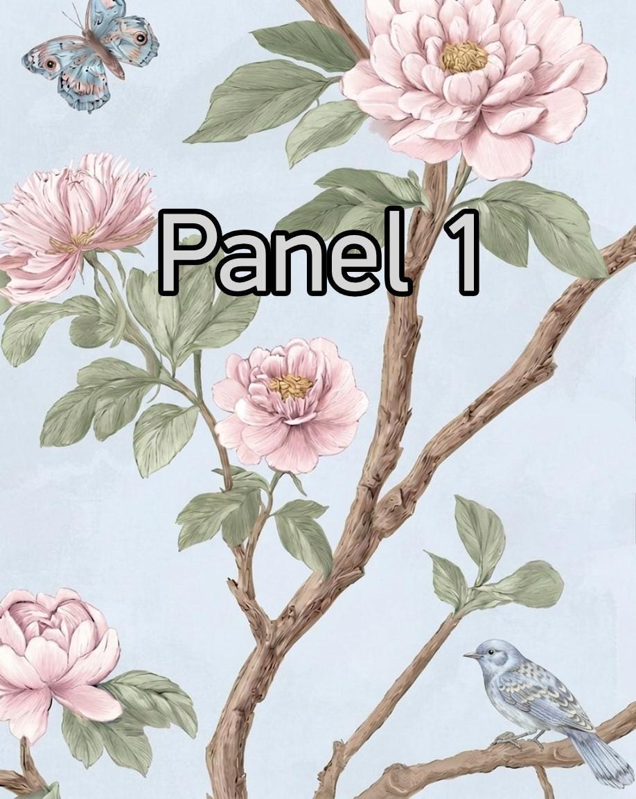 Light Blue, Pink, Green Chinoiserie, Pastel Chinese Wallpaper Print, Coquette Wall Art Set of 3, Birds & Flowers Botanical Tapestry Painting
