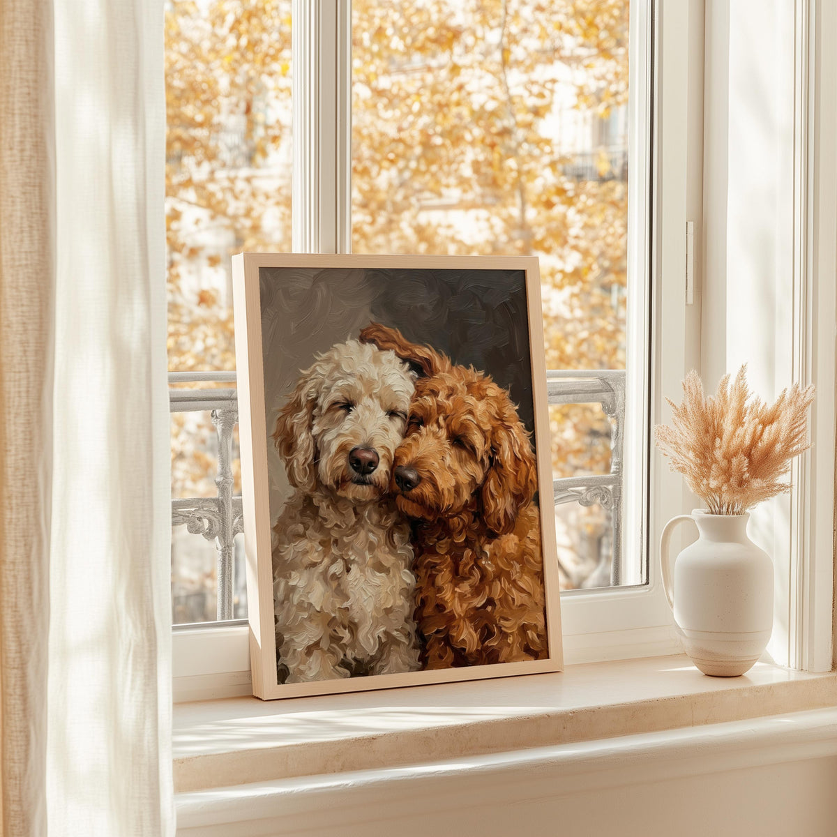 Goldendoodle Canvas Wall Art, Two Loving Golden Doodles, Pet Memorial Art, Cute Dog Lover Portrait Gift