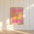 It's Literally All Fun and Games Poster, Wavy Typography Print, Striped Border Wall Art, Funny Quote Poster, Retro Green Pink Blue Decor