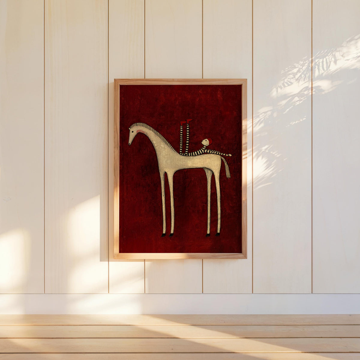 Abstract Horse Set of 3 Wall Art, Surreal Vintage Equestrian Print Triptych, Red Blue Green Minimalist Folk Figure, Dark Circus Poster Panel