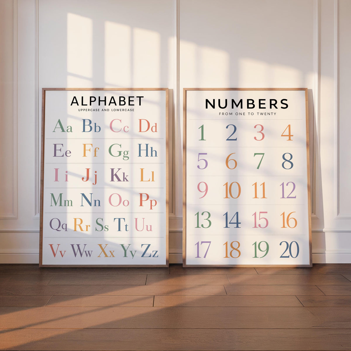 Alphabet & Number Chart, Rainbow Set of 2, Educational Wall Art, Homeschool ABC 123 Decor, Prescool Kids Room Print, Classroom Illustration
