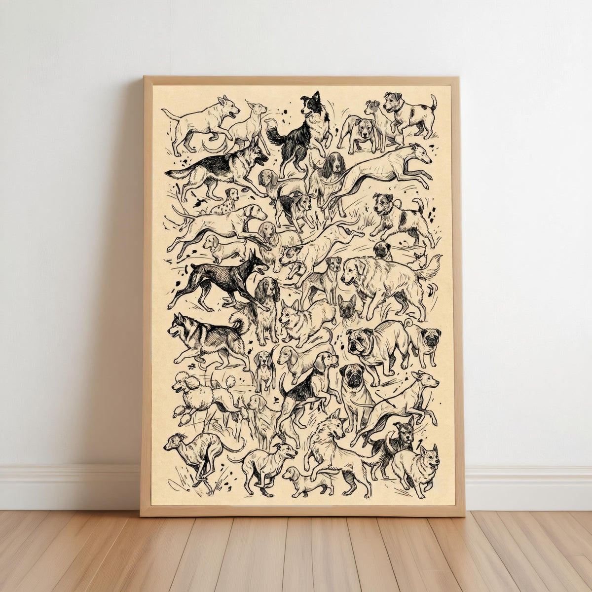 Dogs Sketch Print, Charcoal Dog Breeds Poster, Vintage Dog Drawing Wall Art, Retro Animal Illustration, Minimalist Pet Decor, Vet Nurse Gift