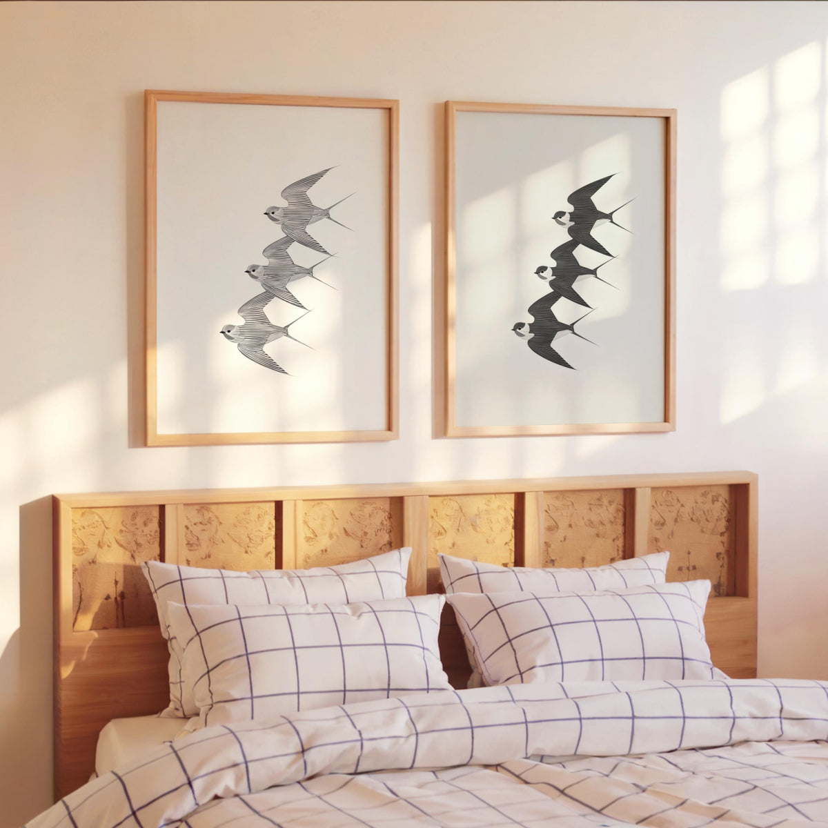 Vintage Swallow Wall Art Set of 2, Black & White Retro Flying Birds Print, Japandi Poster, Classic Nature Decor, Traditional Asian Animal