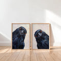 Whimsical Crows Wall Art Set of 2, Curious Raven Portrait, Moody Bird Lover Painting, Rustic Animal Print, Nursery Gift, Modern Home Decor