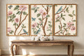 Neutral Chinoiserie Set of 2, Beige Pastel Floral Birds Print, Chinese Wallpaper, Retro Coquette Wall Art, Light Botanical Tapestry Painting