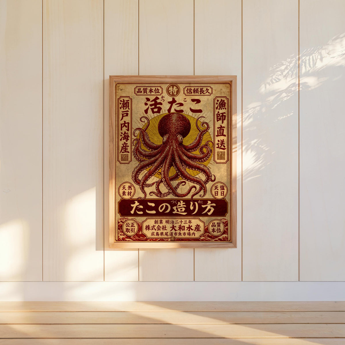 Vintage Japanese Octopus Poster, Ukiyo-e Style Wall Art, Retro Ad Print, Eclectic Office Decor, Kraken Asian Typograhy Pop Art