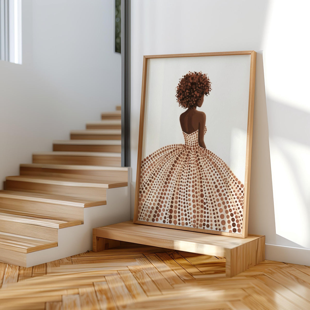 Afrocentric Woman Portrait Print: Boho Modern Beige Minimalist Art