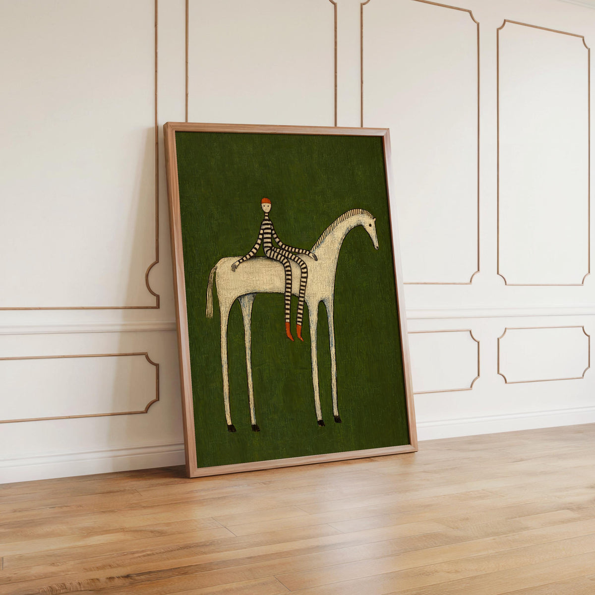 Abstract Horse Set of 3 Wall Art, Surreal Vintage Equestrian Print Triptych, Red Blue Green Minimalist Folk Figure, Dark Circus Poster Panel