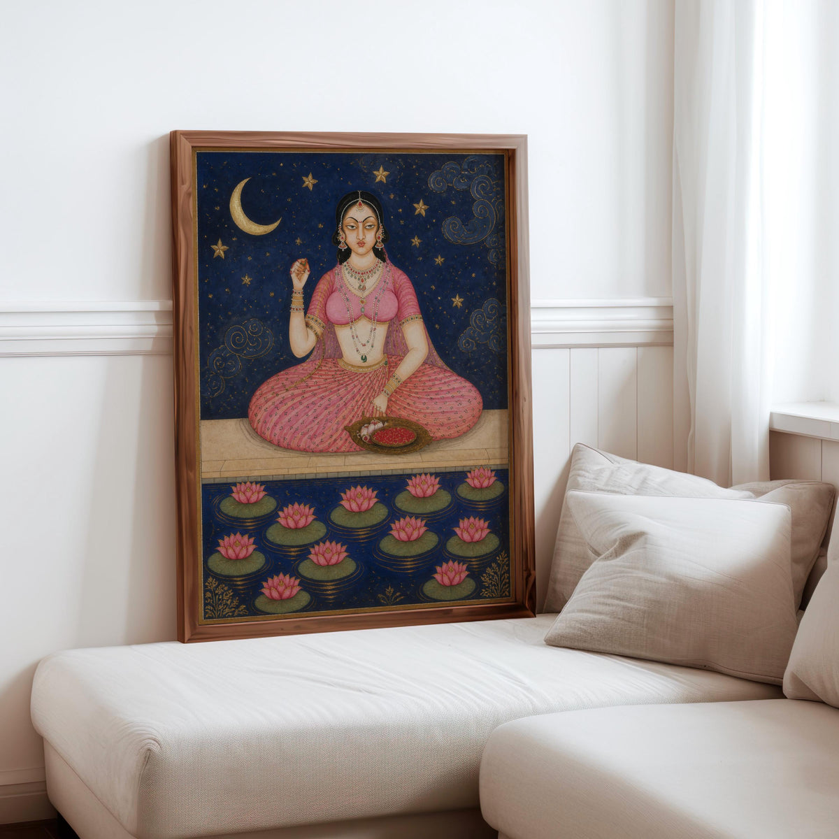 Mughal Miniature Painting, Indian Queen Floral Art, Royal South Asian Wall Decor