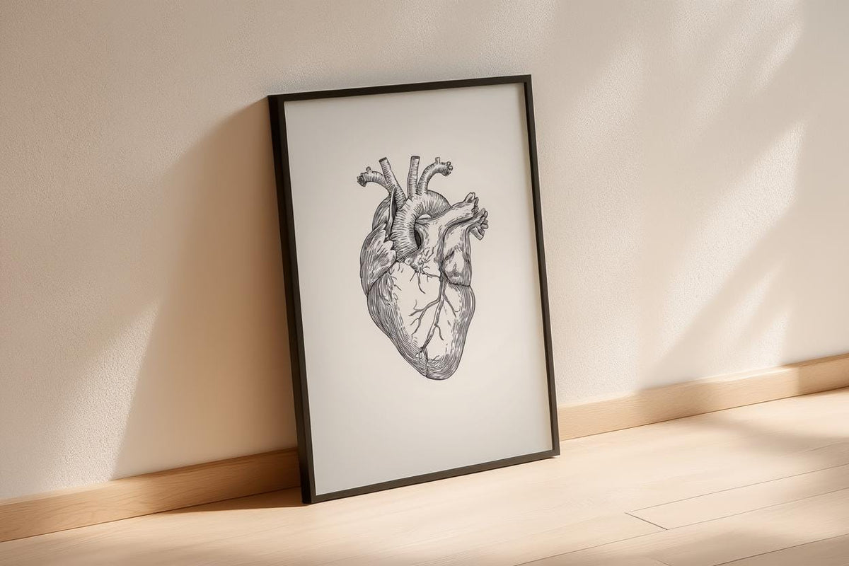 Anatomical Heart Line Art Print, Medical Office Decor, Minimalist Doctor Illustration