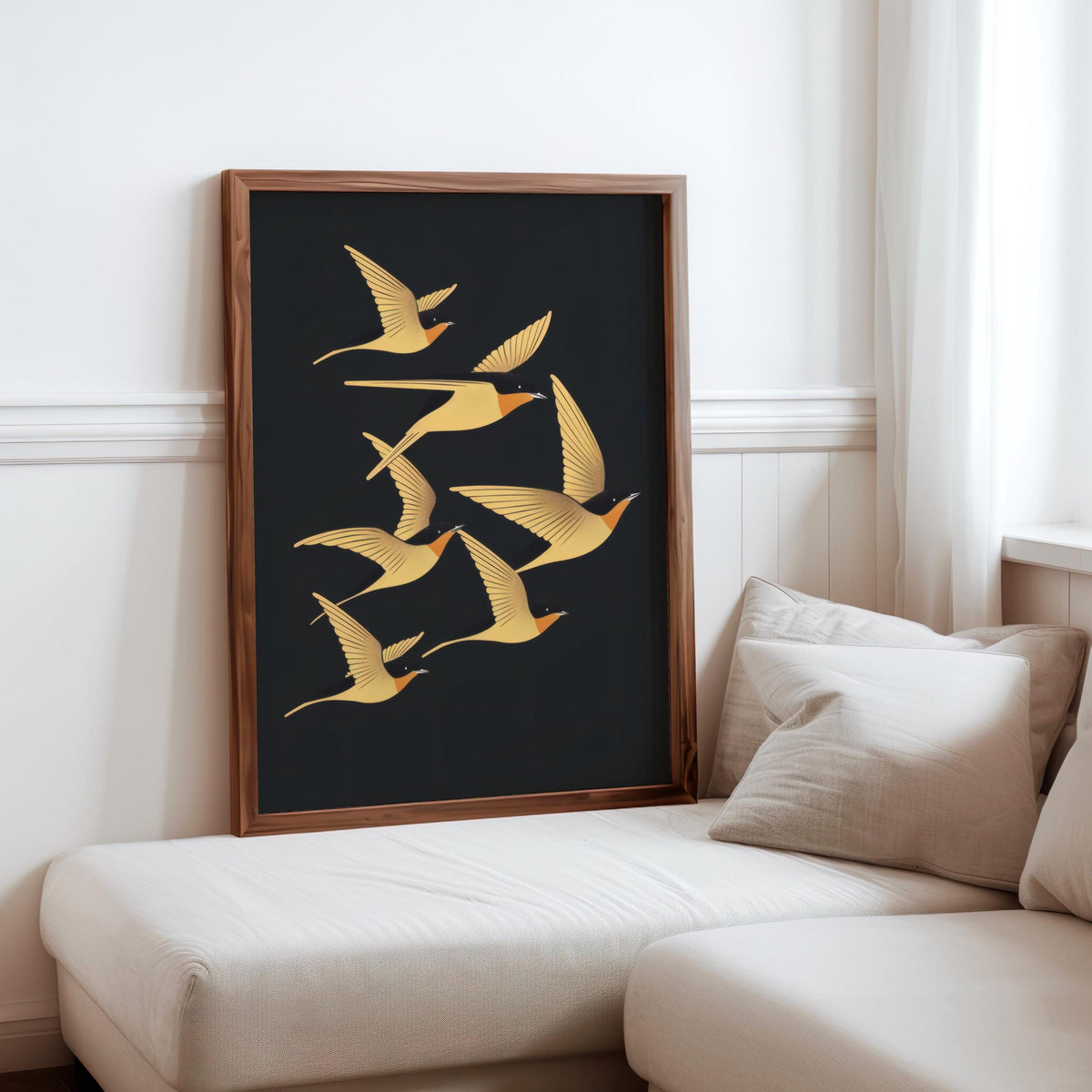 Swallow Bird Wall Art, Art Deco Inspired Flying Birds Print, Vintage Style Nature Poster, Elegant Living Room Decor, Bird Lover Gift
