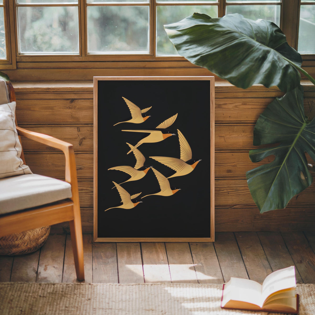 Swallow Bird Wall Art, Art Deco Inspired Flying Birds Print, Vintage Style Nature Poster, Elegant Living Room Decor, Bird Lover Gift