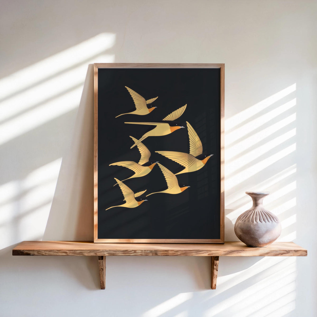 Swallow Bird Wall Art, Art Deco Inspired Flying Birds Print, Vintage Style Nature Poster, Elegant Living Room Decor, Bird Lover Gift