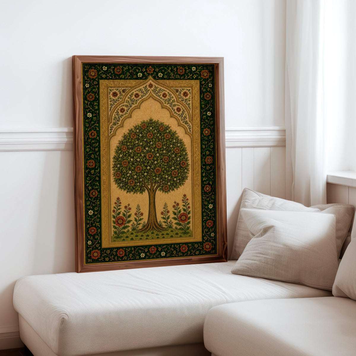 Arab Tree of Life Wall Art, Persian Floral Print, Islamic Geometrical Pattern, Middle Eastern Paradise Garden Decor, Botanical Olive Poster