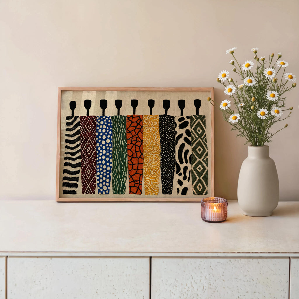Abstract African Art Print, Ethnic Tribal Figures Wall Art, Afrocentric Black People Figurative Decor, Modern Colorful Cultural Afro Panel