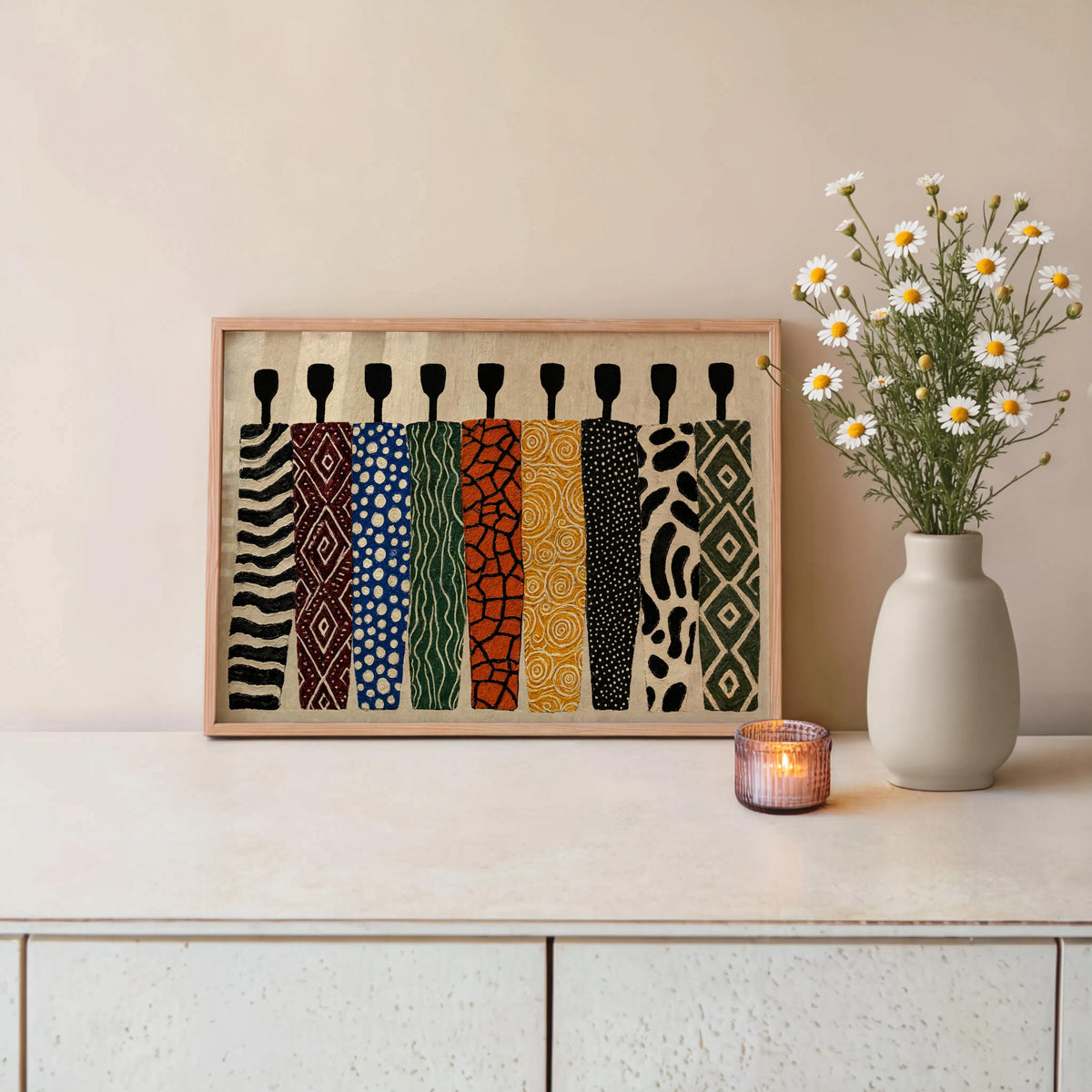 Abstract African Art Print, Ethnic Tribal Figures Wall Art, Afrocentric Black People Figurative Decor, Modern Colorful Cultural Afro Panel