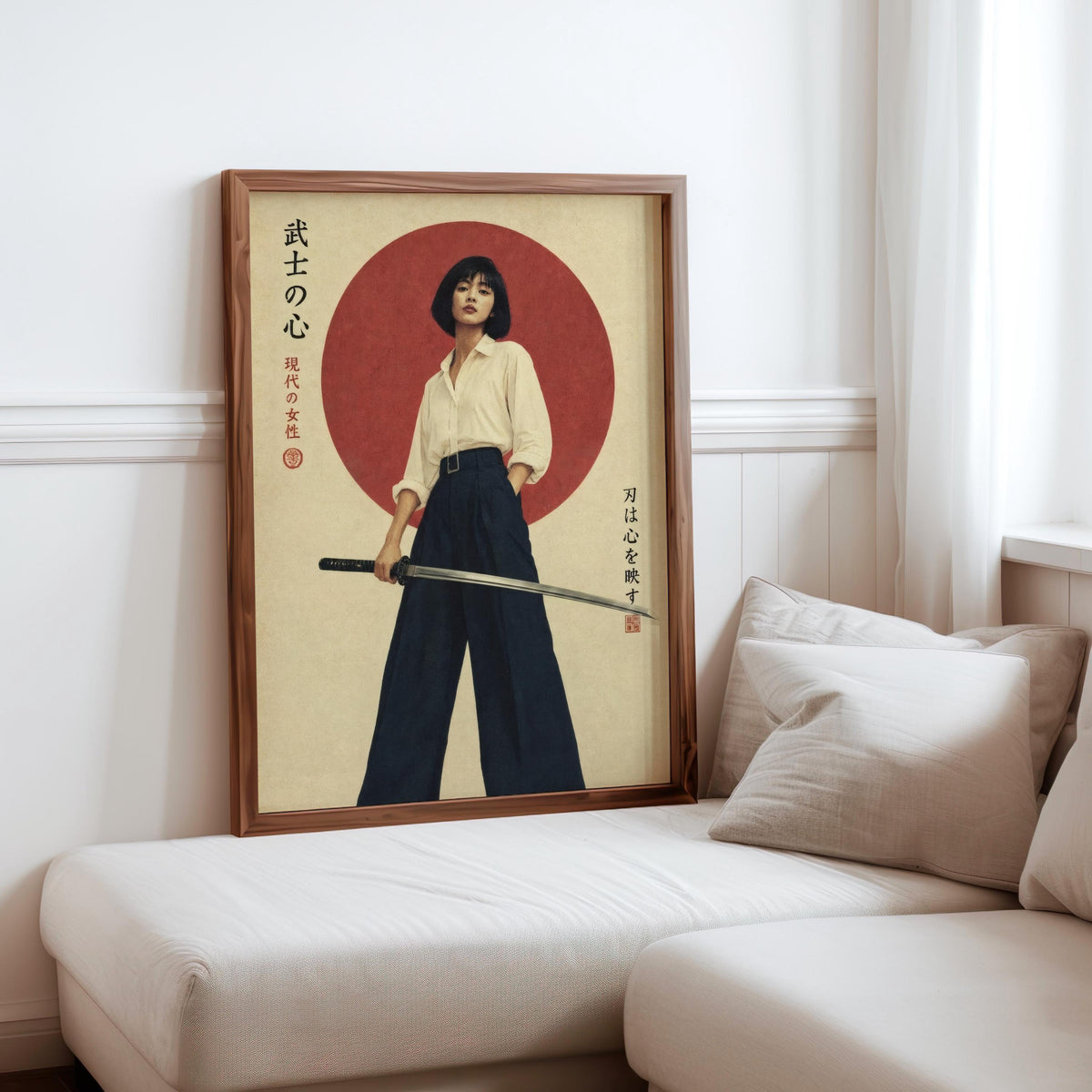 Tokyo Retro Futurism Wall Art, Vintage Japanese Poster, Asian Girl Feminist Print, Modern Samurai Art, Kanji Katana Cinematic Decor For Him