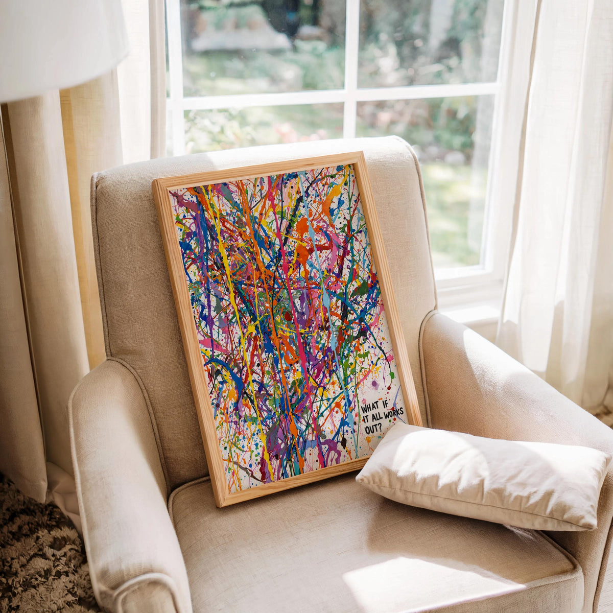Abstract Paint Splatter Quote Poster, Inspirational Wall Art, What If It All Works Out Rainbow Decor, Dopamine Uplifting Typography Print