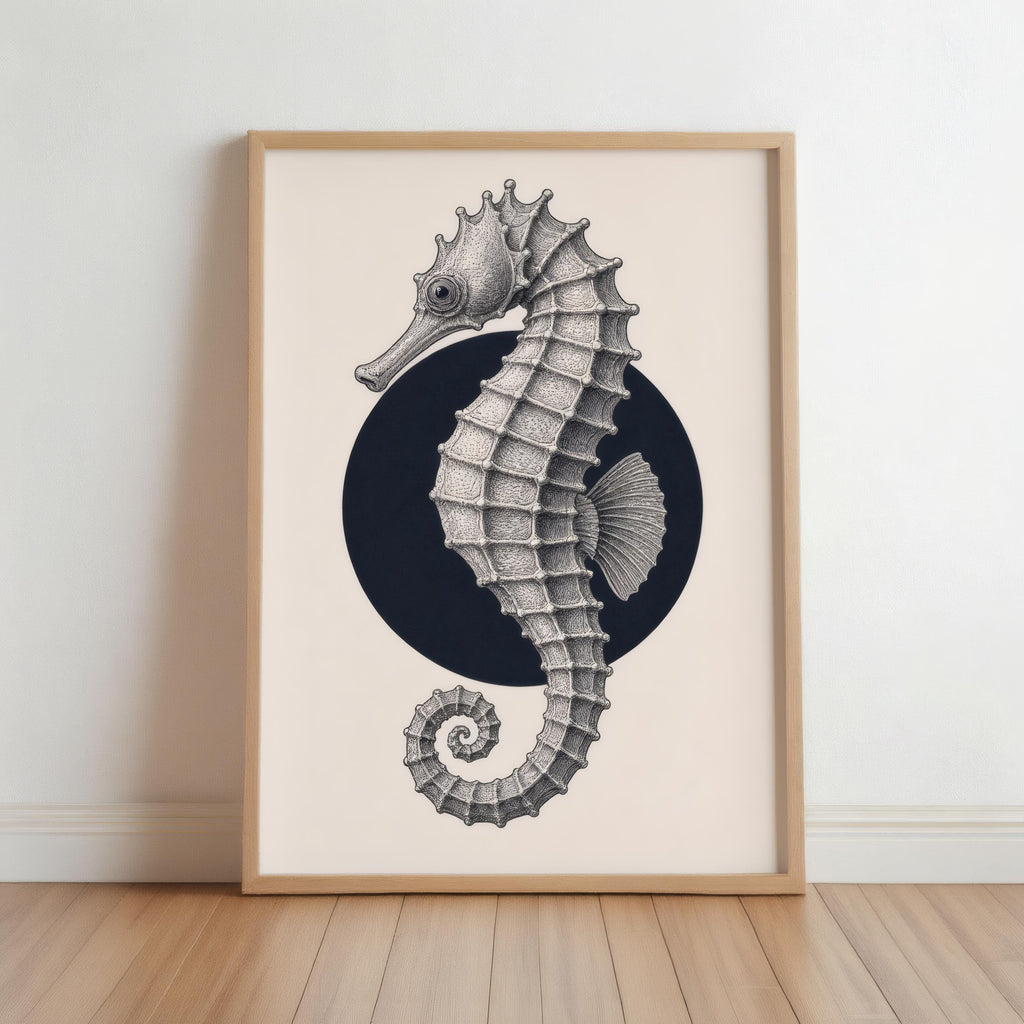 Seahorse Line Art, Minimalist Japanese Ocean Wall Decor, Modern Nautical Print, Ink Illustration Marine Poster, Japandi Sea Life Gift