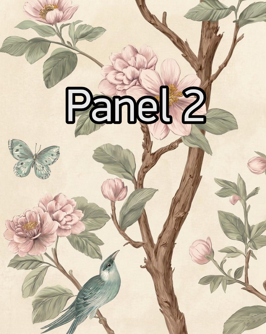 Neutral Chinoiserie Set of 2, Beige Pastel Floral Birds Print, Chinese Wallpaper, Retro Coquette Wall Art, Light Botanical Tapestry Painting