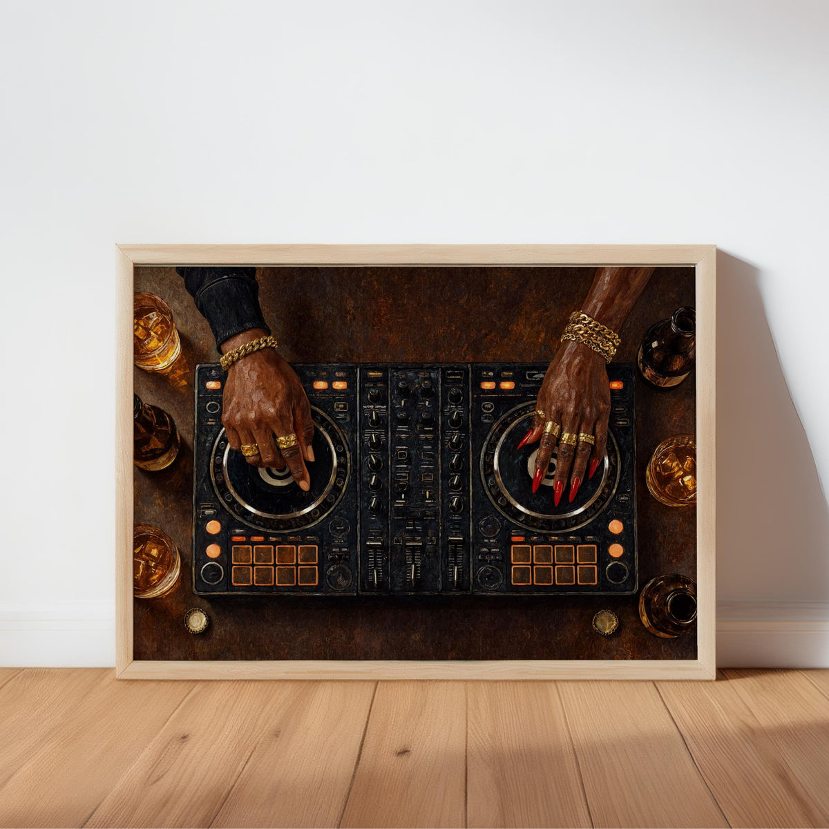 Black Woman & Man DJ Wall Art, Turntable Music Producer Print, Electronic Studio Decor, Nightclub Panel, Audiophile Poster, Music Room Sign