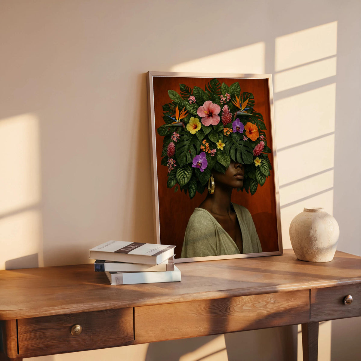 Black Girl Flower Afro Art Print Set, Floral Fashion Black Woman Decor, Botanical Afrocentric Feminist Poster, Tropical African Plant Lover