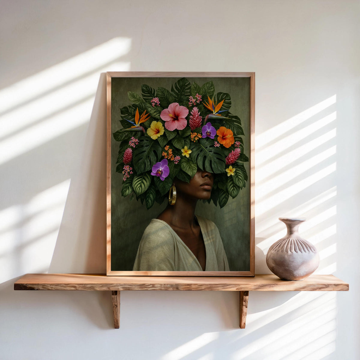 Black Girl Flower Afro Art Print Set, Floral Fashion Black Woman Decor, Botanical Afrocentric Feminist Poster, Tropical African Plant Lover