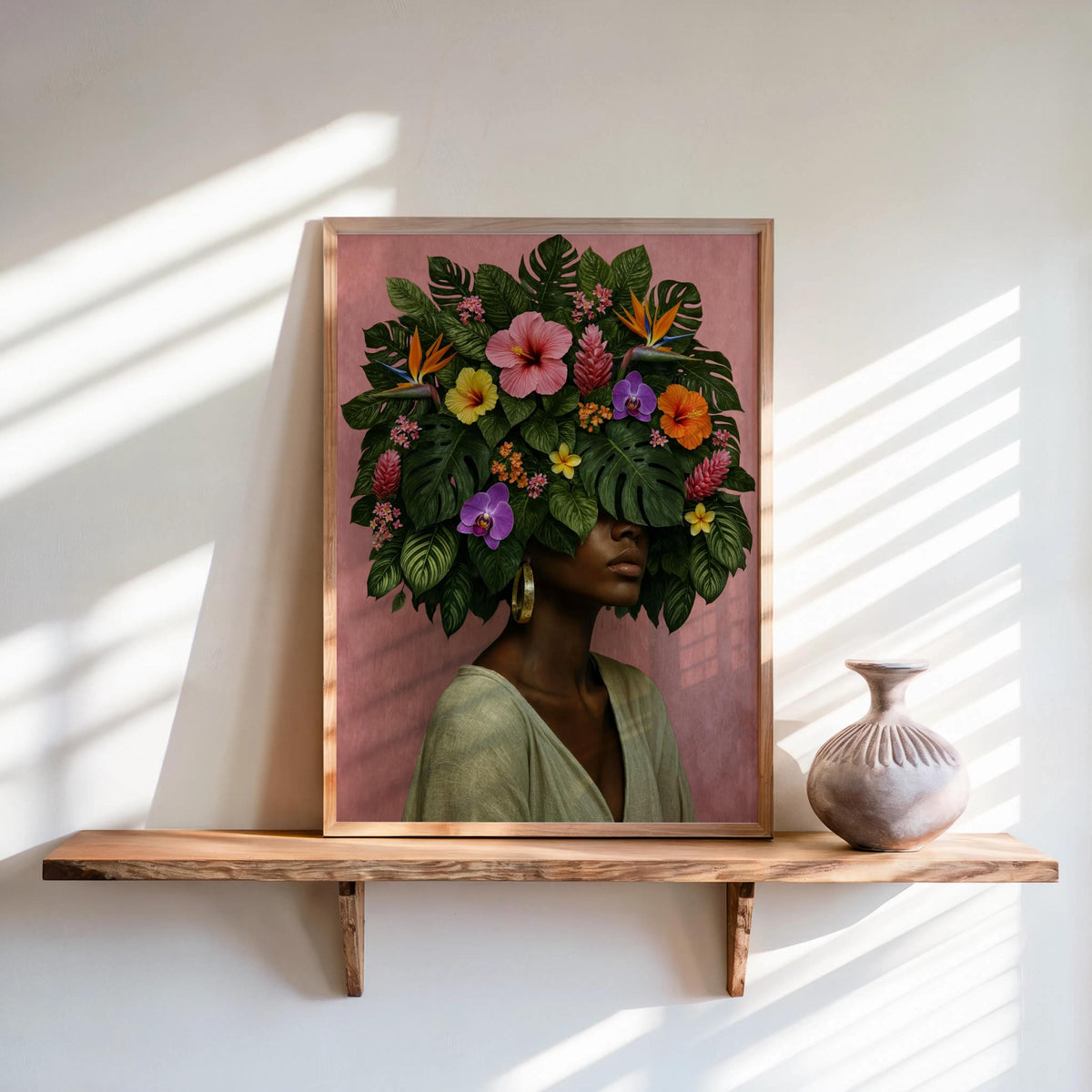 Black Girl Flower Afro Art Print Set, Floral Fashion Black Woman Decor, Botanical Afrocentric Feminist Poster, Tropical African Plant Lover