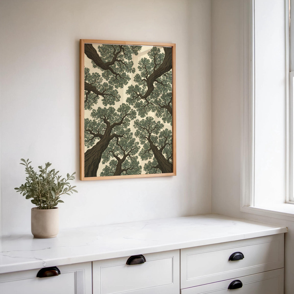 Forest Canopy Wall Art: Tree Treetop Illustration, Minimalist Nature Print, Earthy Green Botanical Decor, Woodland nature Japanese style