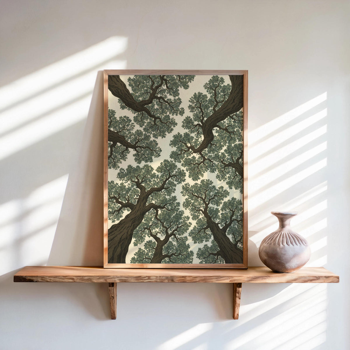 Forest Canopy Wall Art: Tree Treetop Illustration, Minimalist Nature Print, Earthy Green Botanical Decor, Woodland nature Japanese style