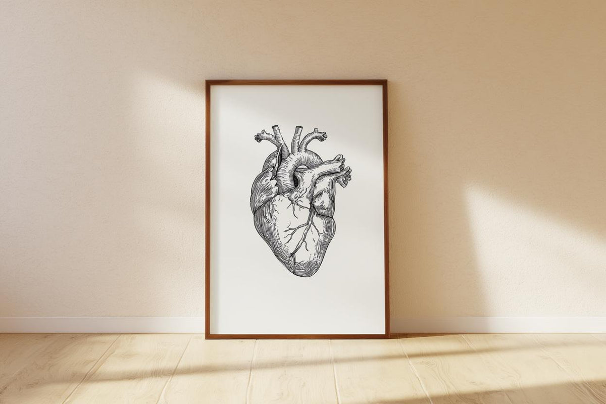 Anatomical Heart Line Art Print, Medical Office Decor, Minimalist Doctor Illustration