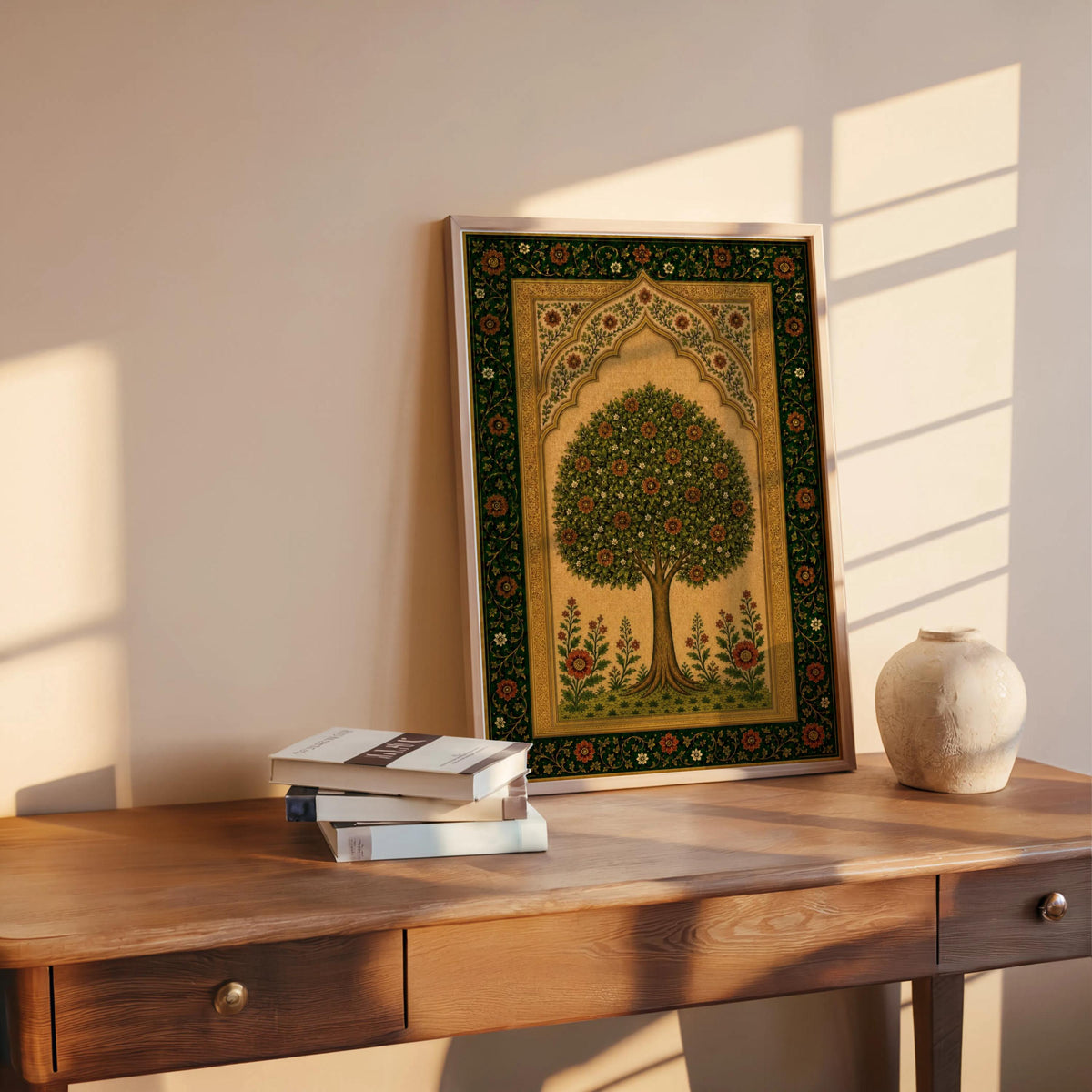 Arab Tree of Life Wall Art, Persian Floral Print, Islamic Geometrical Pattern, Middle Eastern Paradise Garden Decor, Botanical Olive Poster