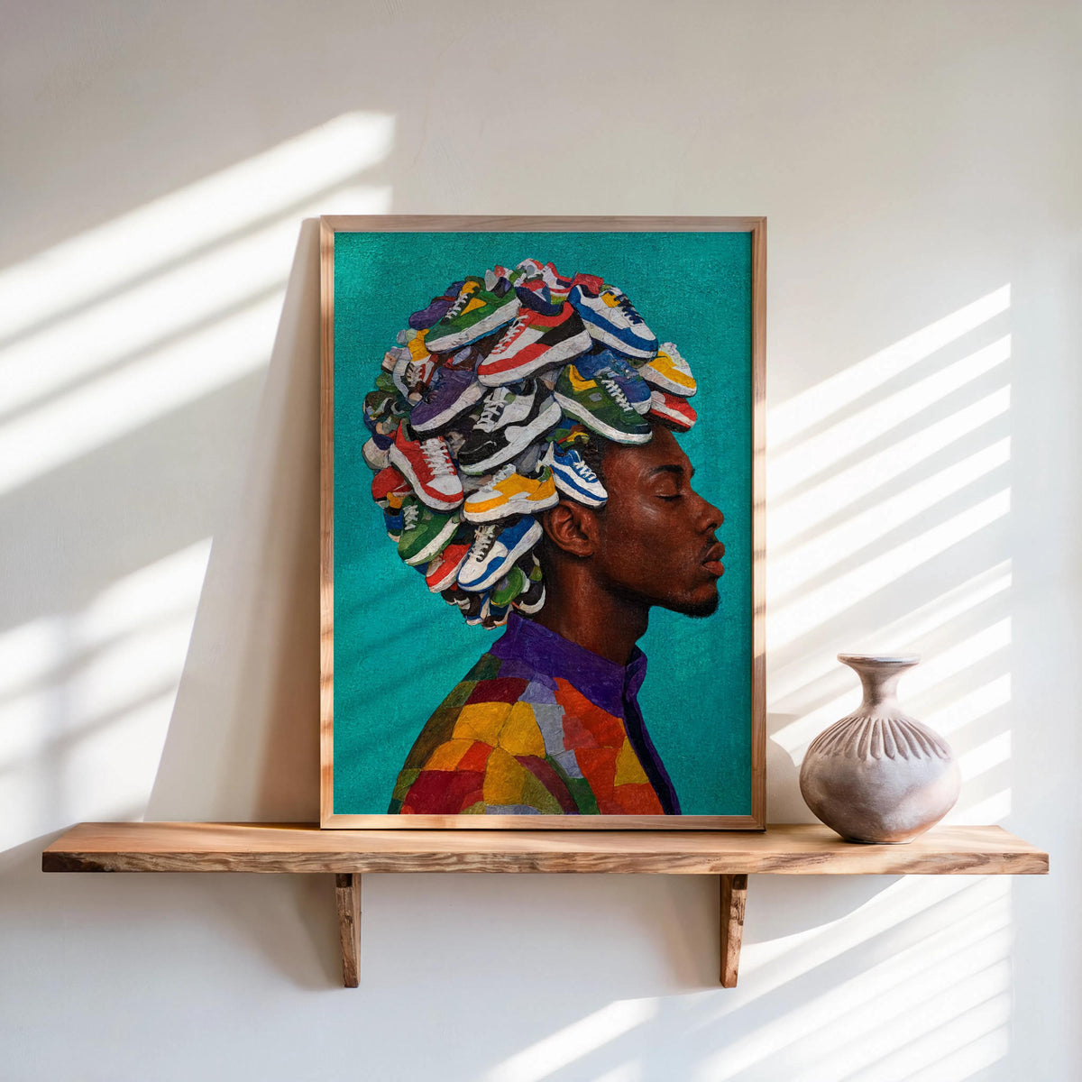 Afro Sneakerhead Black Man Wall Art, Urban Afrocentric Trainers Shoe Print, Streetwear Fashion Decor, Basketball Street Style Culture Poster