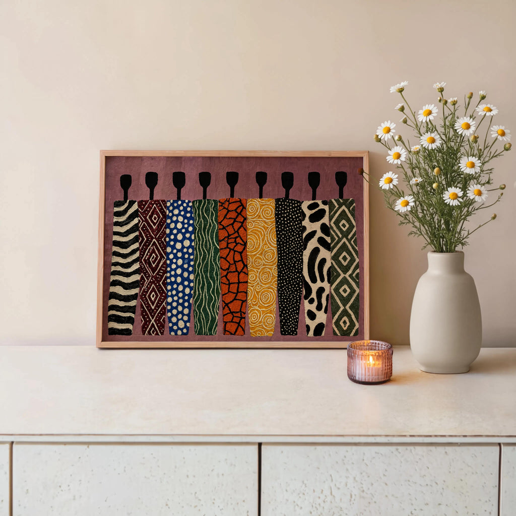 Abstract African Art Print, Ethnic Tribal Figures Wall Art, Afrocentric Black People Figurative Decor, Modern Colorful Cultural Afro Panel
