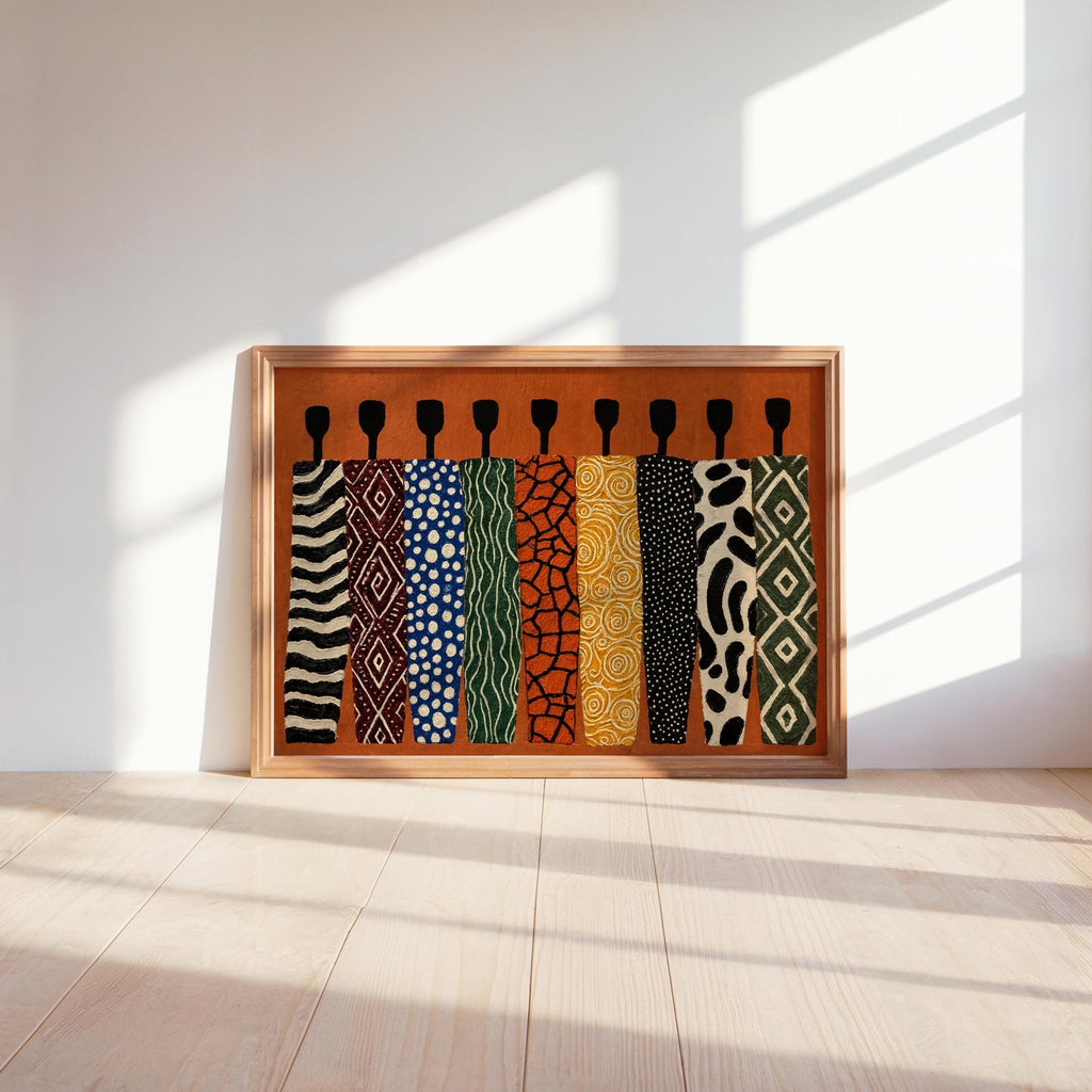 Abstract African Art Print, Ethnic Tribal Figures Wall Art, Afrocentric Black People Figurative Decor, Modern Colorful Cultural Afro Panel
