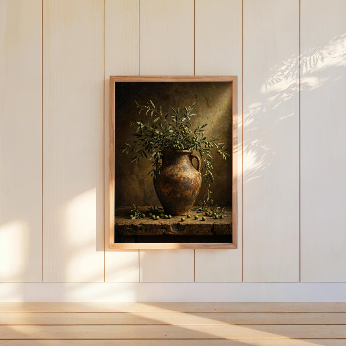 Mediterranean Olive Branch Wall Art, Rustic Still Life Print, Moody Kitchen Decor, Vintage Tuscan Botanical Poster