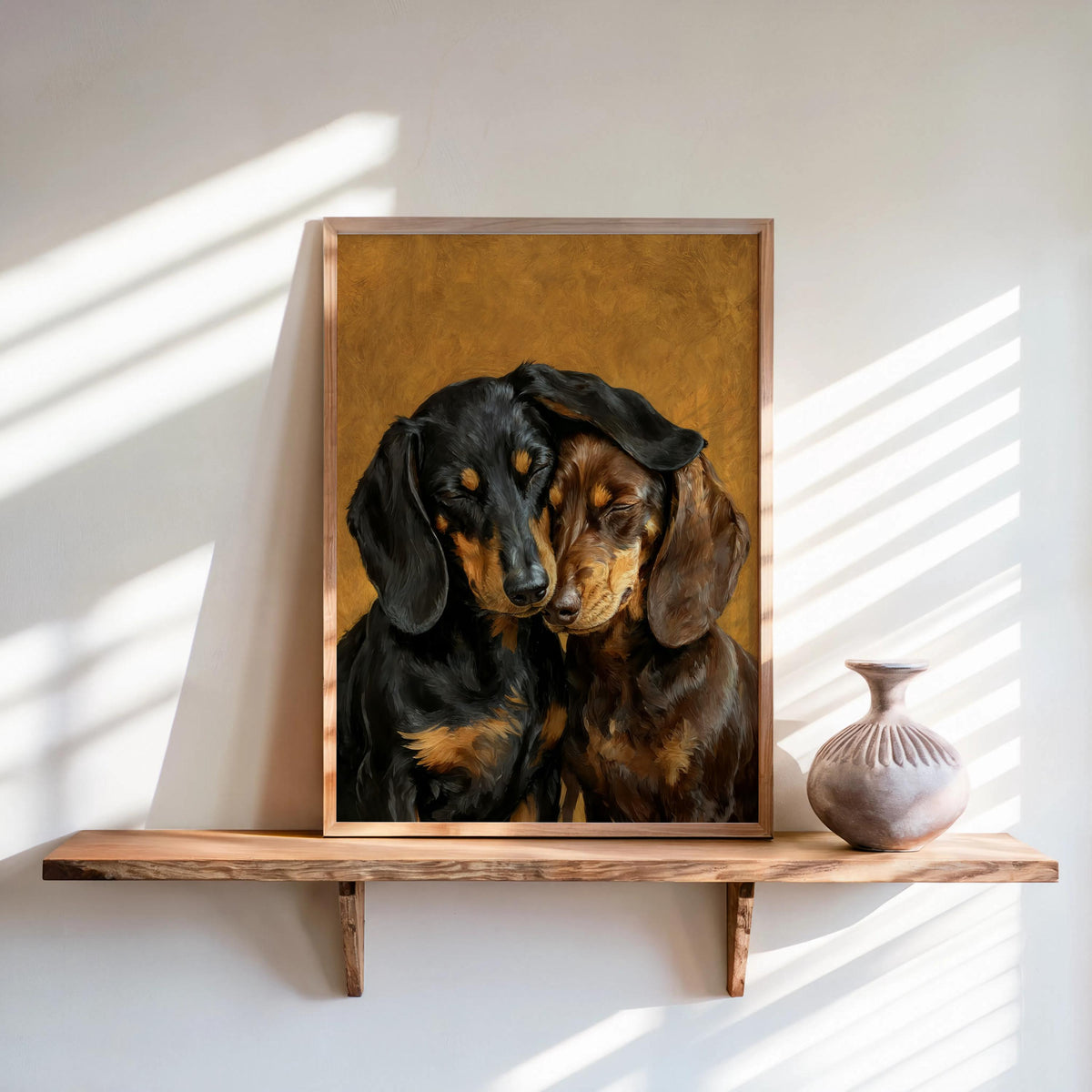 Dachshund Canvas Wall Art, Two Loving Wiener Dogs, Pet Memorial Art, Cute Sausage Dog Lover Portrait Gift, Cozy Doxie Painting