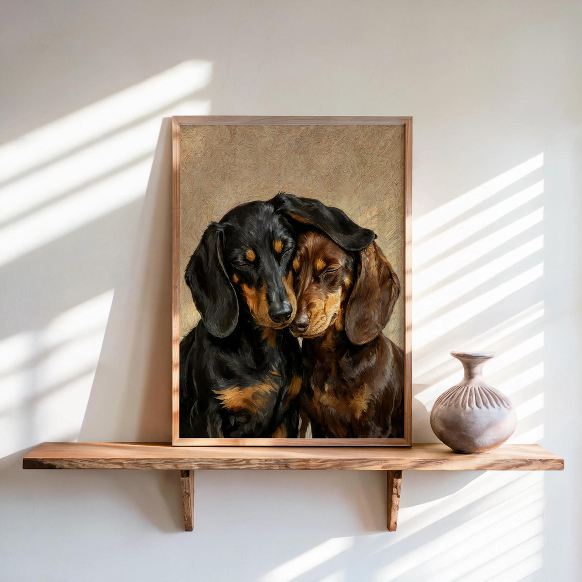 Dachshund Canvas Wall Art, Two Loving Wiener Dogs, Pet Memorial Art, Cute Sausage Dog Lover Portrait Gift, Cozy Doxie Painting