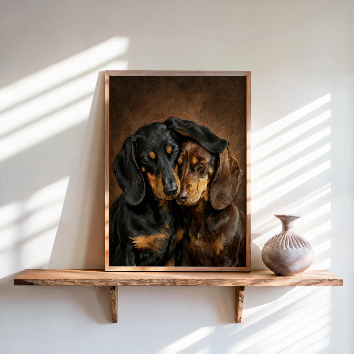 Dachshund Canvas Wall Art, Two Loving Wiener Dogs, Pet Memorial Art, Cute Sausage Dog Lover Portrait Gift, Cozy Doxie Painting