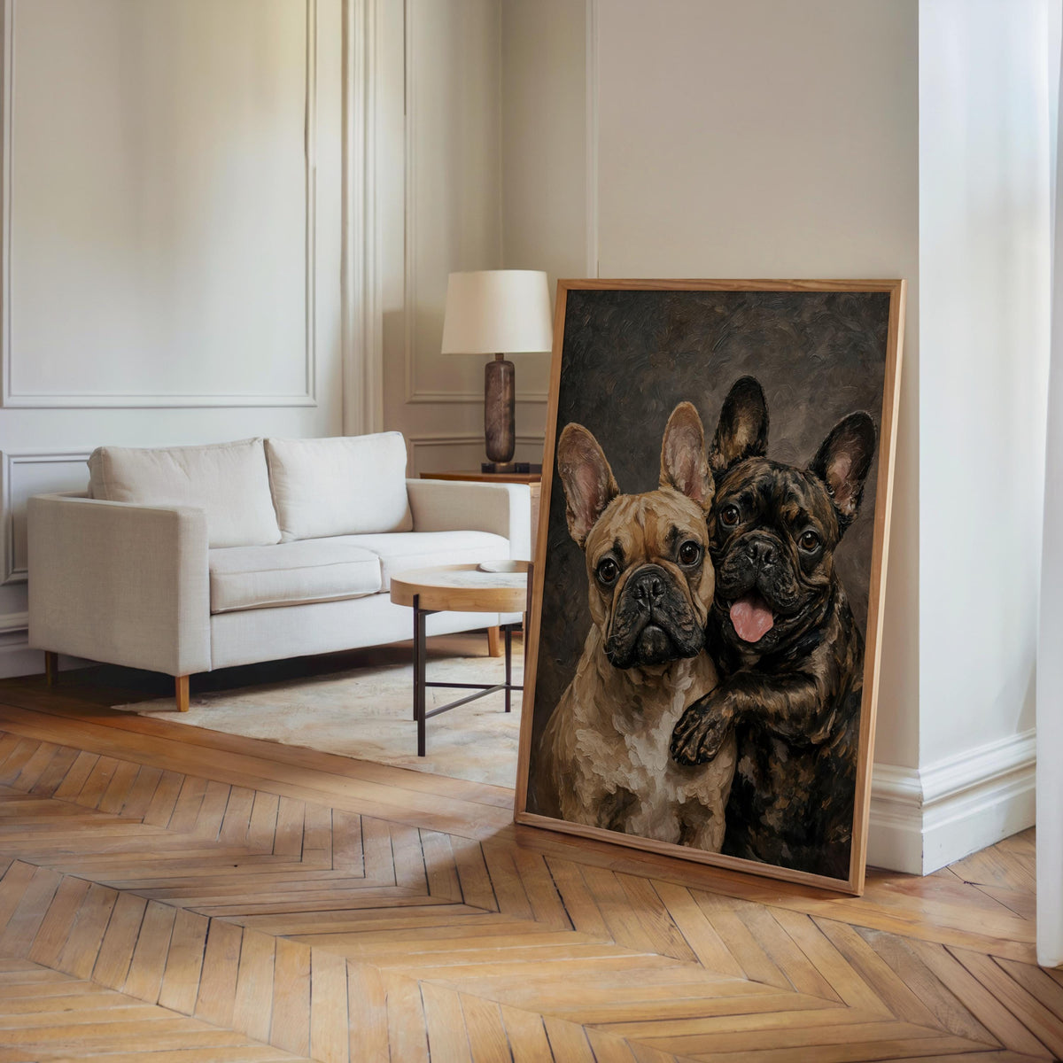 French Bulldog Portrait Canvas, Two Loving Frenchies, Canine Best Friends Painting, Pet Memorial Art, Cute Dog Mom Lover Portrait Gift