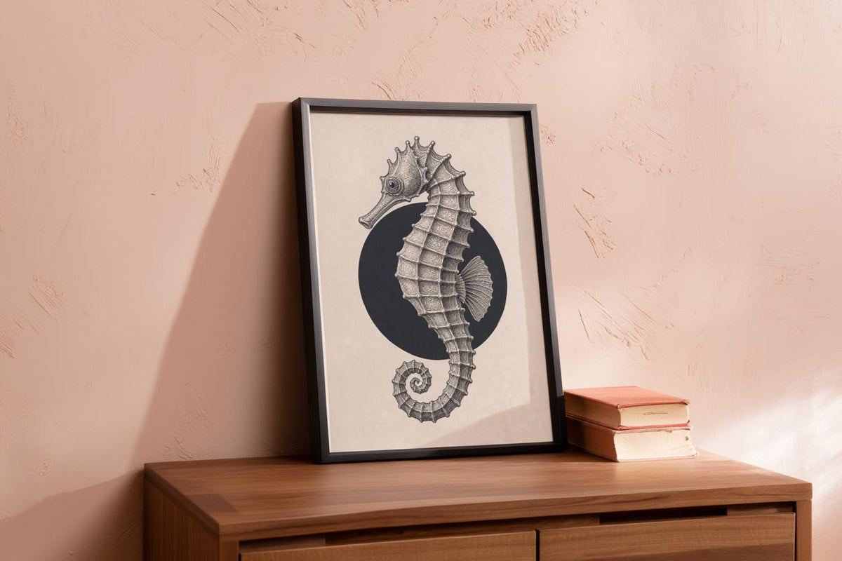 Seahorse Line Art, Minimalist Japanese Ocean Wall Decor, Modern Nautical Print, Ink Illustration Marine Poster, Japandi Sea Life Gift