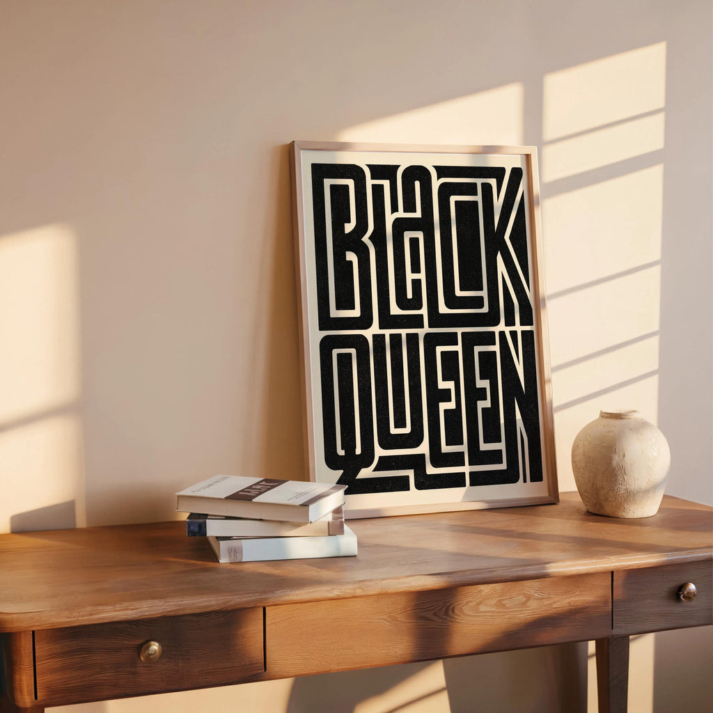 Black Queen Minimalist Typography Wall Art, Bold Black Culture Print, Modern African American Afrocentric Poster, Hella Black Text