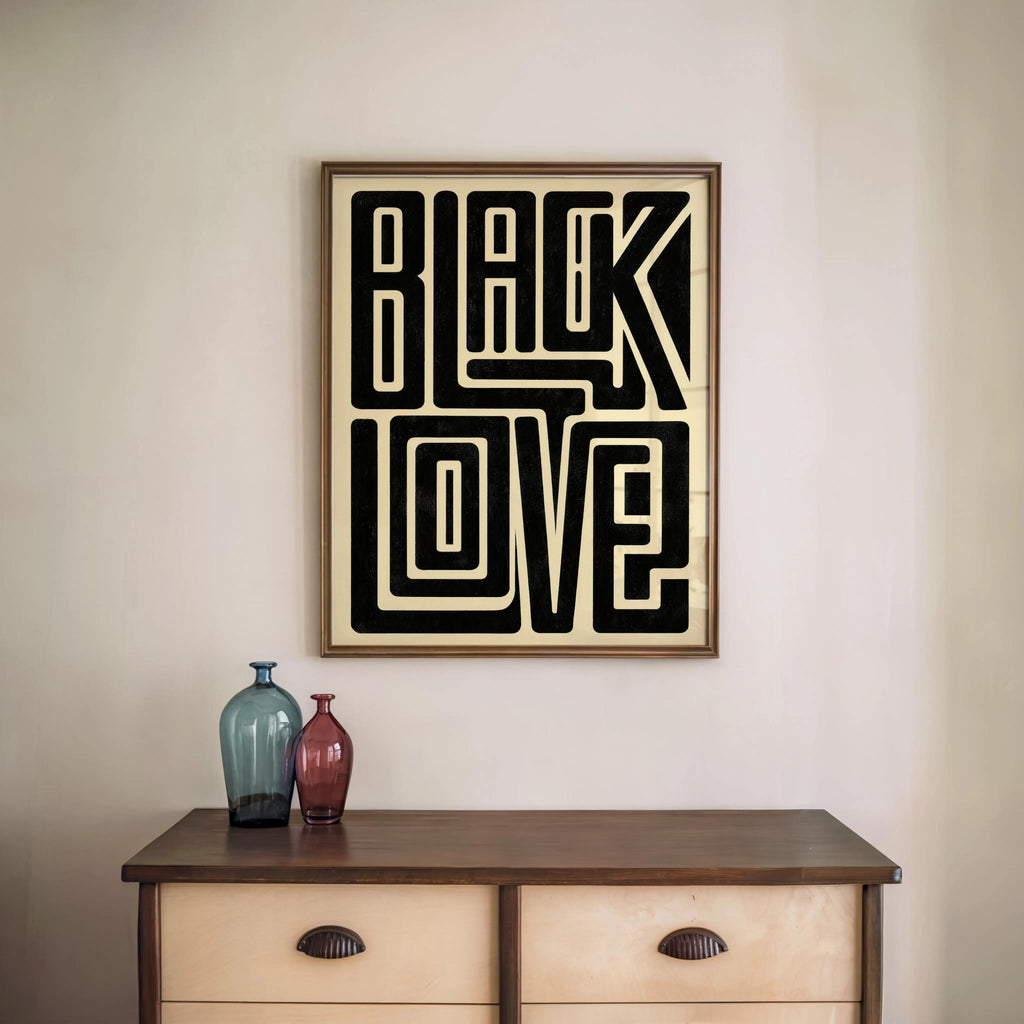 Black Love Typography Wall Art, Bold Afrocentric Pride Print, Modern Minimalist Culture Decor, Unapologetic Afro Poster, Juneteenth Gift