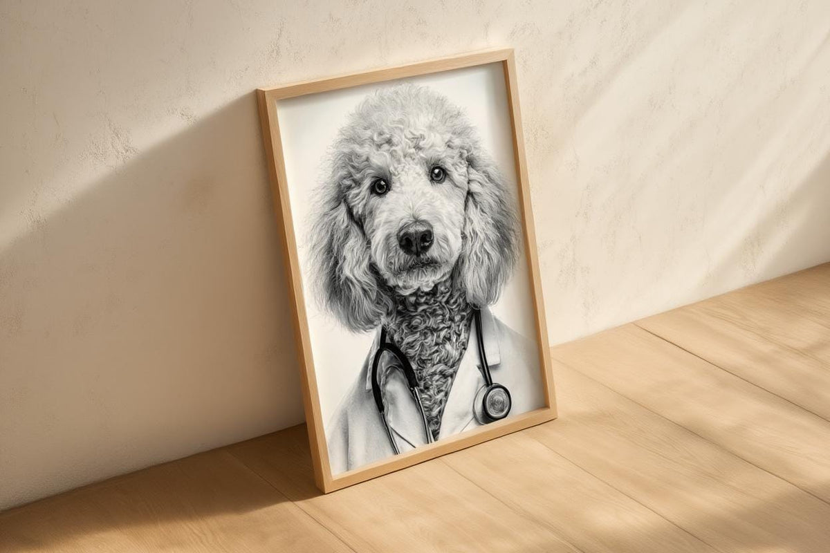 Doctor Dog Portrait, Veterinary Clinic Decor, Medical Office Poster, Funny Pet Wall Art, Veterinarian Gift, Animal Nurse Decoration, Printed