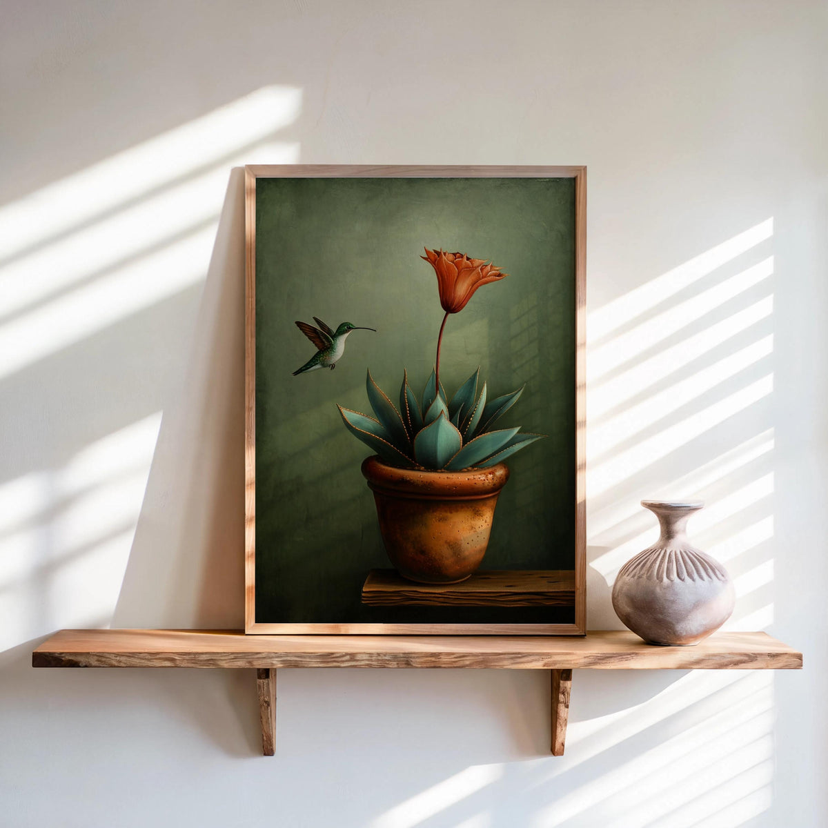 Hummingbird Mexican Wall Art, Vintage Agave Botanical Flower Print, Cottage Garden Poster, Plant Lover Kitchen Decor, Bird Lover Gift